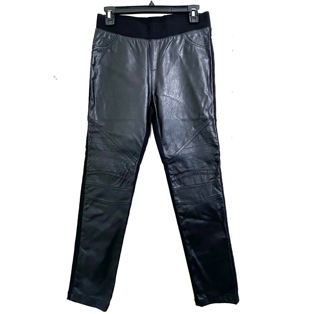 Beulah Style Moto Black Faux Leather Jegging Skinny Pants Size Medium Pull On